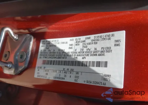 2019 Ford Escape Se z USA, uszkodzony, nr VIN 1FMCU9GD9KUB51473